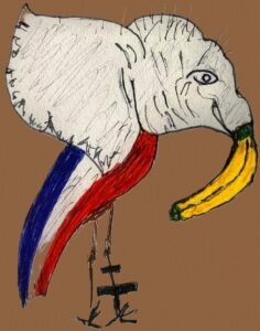 A heron with the head of a banana, the eye of an elephant and a woman’s hips