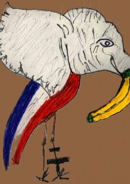 A heron with the head of a banana, the eye of an elephant and a woman’s hips
